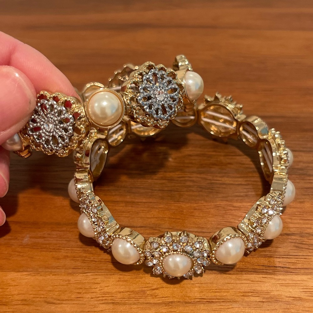 Pearl bracelet bangle stack